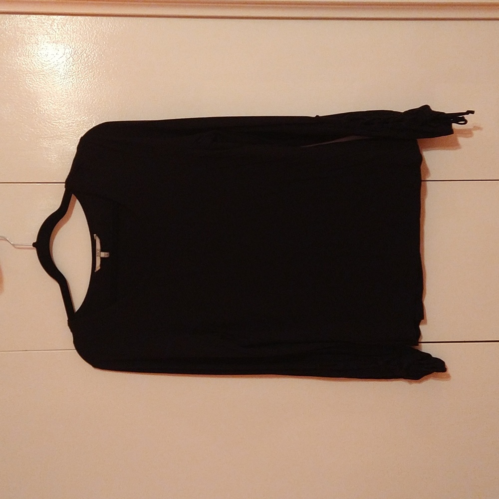 BKE Jet Black Light Weight Long Sleeve Tee with Tie Sleeves